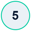 Circular badge with the number 5 in dark text, teal border and white center (step/level indicator).